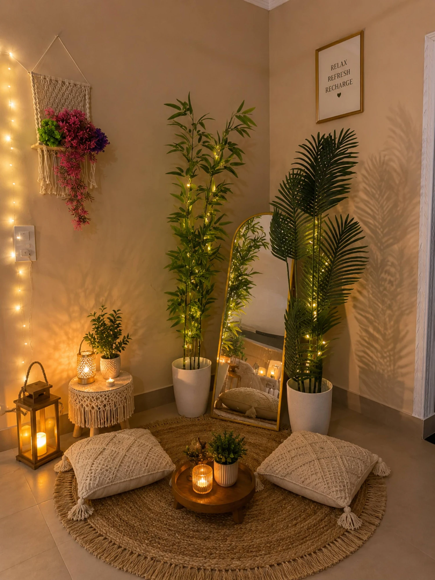 A warm, softly lit relaxation corner inside The Regal Ridge